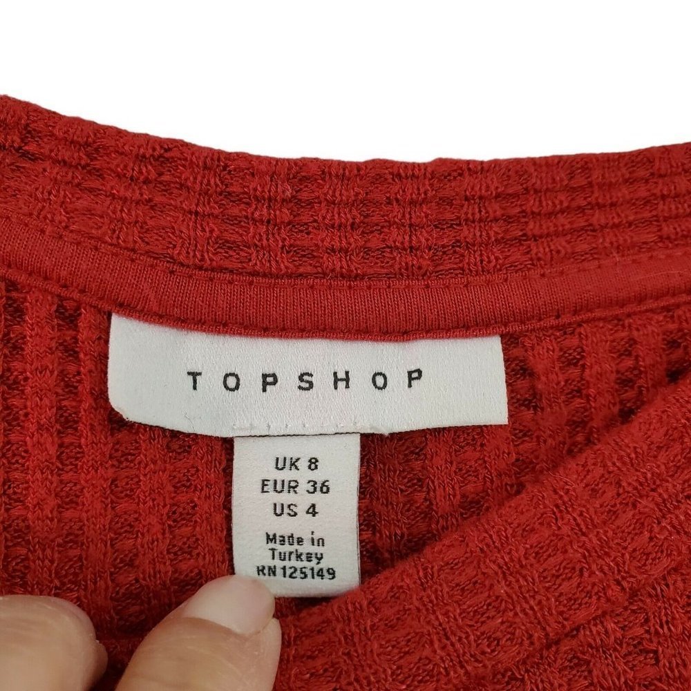 Topshop Red Knotted Blouse - Picture 6 of 10